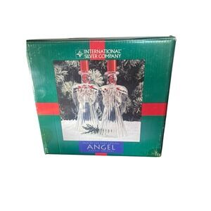 Vintage Christmas Angel Candle Holders International Silver Company Lead Crystal